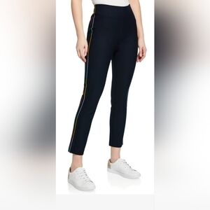 NWOT Derek Lam 10 Crosby Navy cropped Pants Embroidered Rainbow Stripes, Sz 0